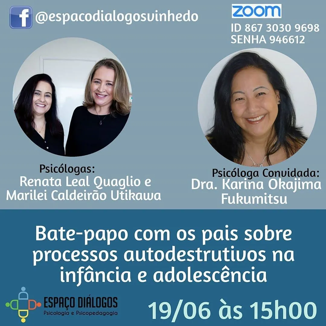 Bate papo com os pais sobre processos autodestrutivos na infância e adolescência